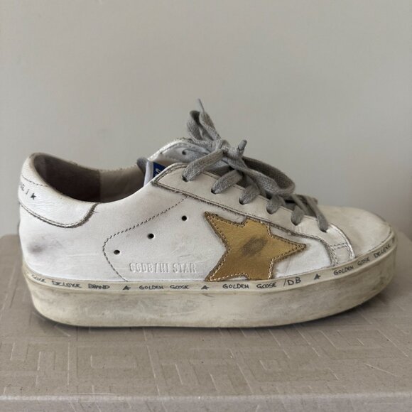 GOLDEN GOOSE White & Gold Hi-Star Sneaker - Picture 2 of 7